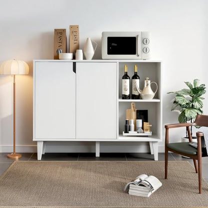 Kitchen Buffet Cabinet Storage Sideboard with 2 Doors 2 Shelves, 41.8" L x 15" W x 32.5" H (White)