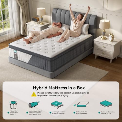 Queen 14 Inch Hybrid Mattress, Medium Firm, 7-Zone Lumbar Support in a Box, view 8