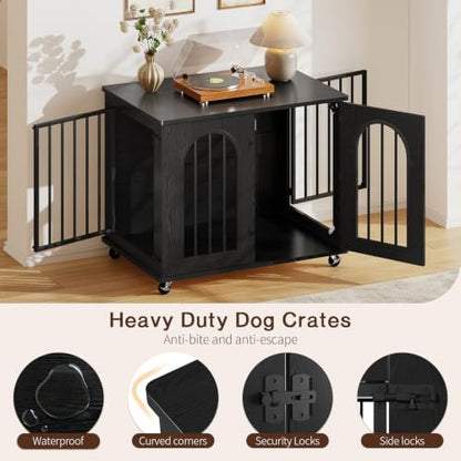Dog Crate Furniture with Wheels - 31.5” Wooden Indoor Dog Kennel, view 6