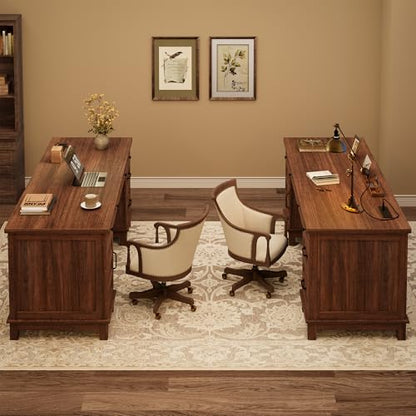 60" Wooden Home Office Desk with File Drawers, view 7