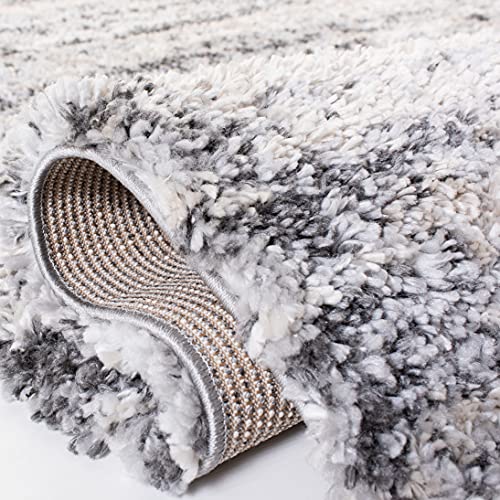 SAFAVIEH Fontana Shag Collection Area Rug - 5'3" Square, Grey & Ivory, Modern Design, Non-Shedding & Easy Care, 2-inch Thick Ideal for High Traffic Areas in Living Room, Bedroom (FNT856G)