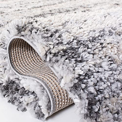 SAFAVIEH Fontana Shag Collection Area Rug - 5'3" Square, Grey & Ivory, Modern Design, Non-Shedding & Easy Care, 2-inch Thick Ideal for High Traffic Areas in Living Room, Bedroom (FNT856G)