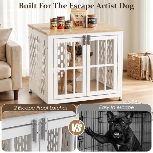 Heavy Duty Dog Crate Furniture, 26 inch Dog Crate for Small Dogs Oak White, view 5