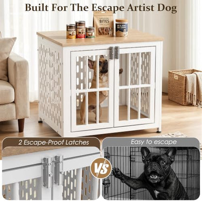 Heavy Duty Dog Crate Furniture, 26 inch Dog Crate for Small Dogs Oak White, view 5