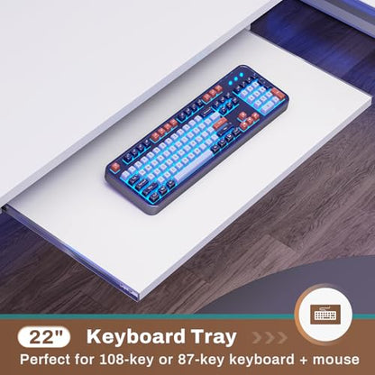 White L Shaped Office Desk, 57.5” Corner Computer Desk with Power Outlet Pegboard and Keyboard Tray, Gaming Table with LED Lights, Hutch and Storage Shelves for Home Office
