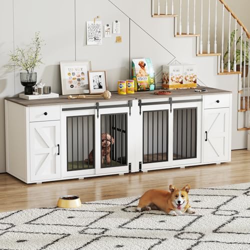 88" Dog Crate Furniture, Dog Kennel Cage, White (88"), view 2