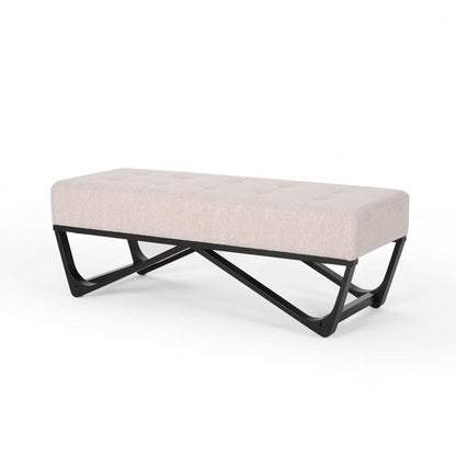 GDFStudio Noble House Assisi Contemporary Fabric Ottoman Bench in Beige and Black