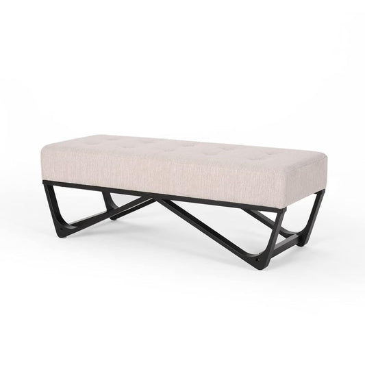 GDFStudio Noble House Assisi Contemporary Fabric Ottoman Bench in Beige and Black