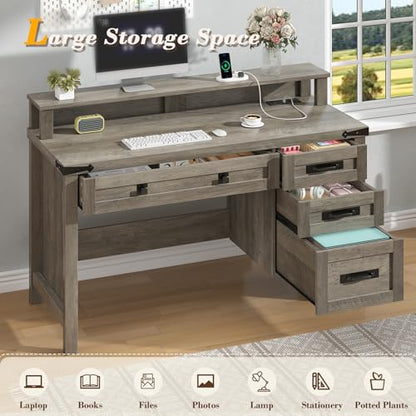 47" Farmhouse Computer Desk with 4 Drawers for Home Office, Bedroom, view 5