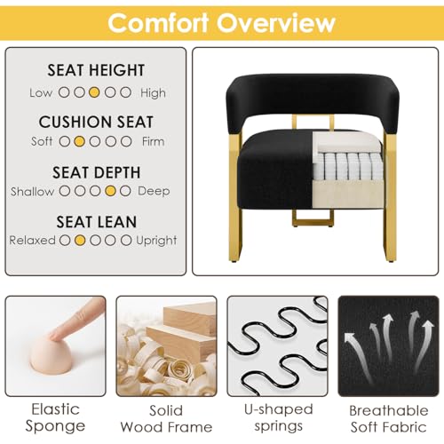 Black and Gold Accent Chairs Set of 2, Boucle Barrel Chairs for Living Room | Boucle Upholstery, Curved Bucket Design, Bedroom Chair, Gold-Tone Base, Armchairs for Office, Small Space Seating