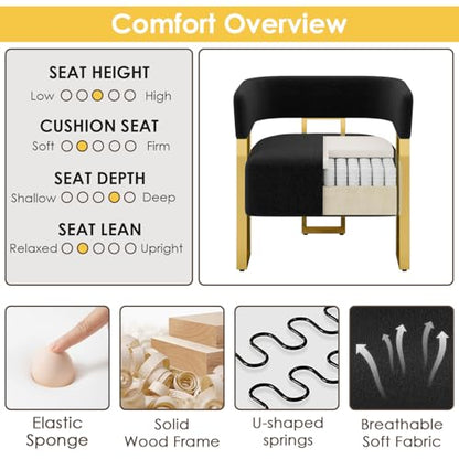 Black and Gold Accent Chairs Set of 2, Boucle Barrel Chairs for Living Room | Boucle Upholstery, Curved Bucket Design, Bedroom Chair, Gold-Tone Base, Armchairs for Office, Small Space Seating
