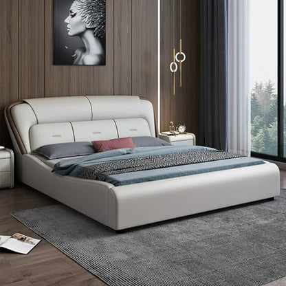 Modern Leather Bed with Soft Headboard, Nightstand, view 2
