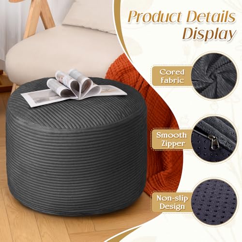 Round Ottoman Foot Rest Pouf for Living Room Couch - Soft Plush Hassock, view 6