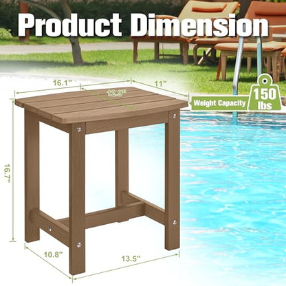 Outdoor Side Table, HIPS Adirondack Small Single Table, Waterproof Square Outside Table, Balcony Modern End Tables for Patio, Pool, Beach, Porch, Deck, Indoor or Outdoor Use, Brown