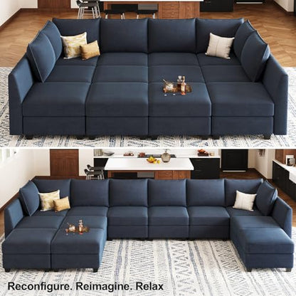 Oversized Modular Sectional Couch Sleeper Sofa with Storage Velvet Sectional Sofa Bed for Living Room, 12 Seats, Blue