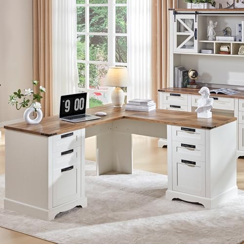 60" Farmhouse L Shaped Executive Desk, Antique White, view 2