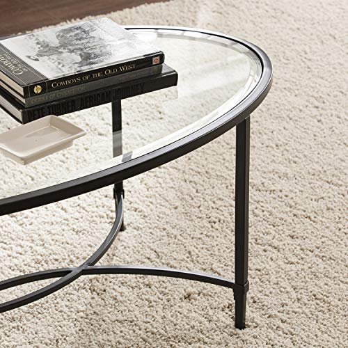 Quinton Metal/Glass Oval Cocktail Table - Black, 45 in x 25 in x 19 in