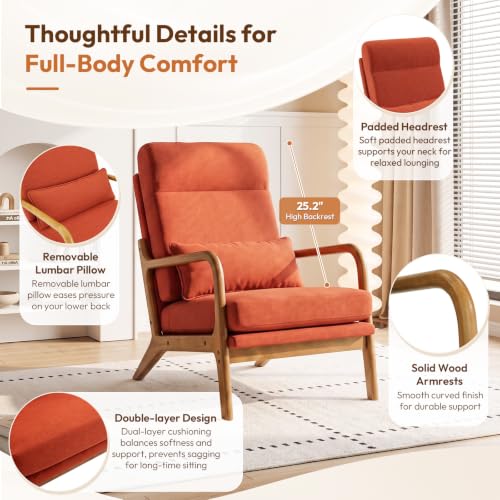 Bonnlo High Back Linen Burnt Orange Mid Century Modern Accent Chair, view 6