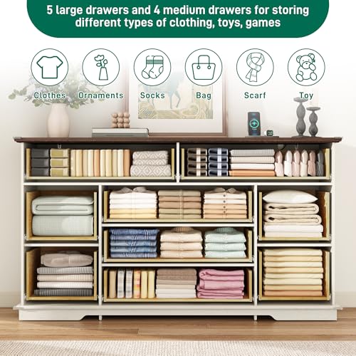 Farmhouse 9 Drawer Dresser for Bedroom, view 6