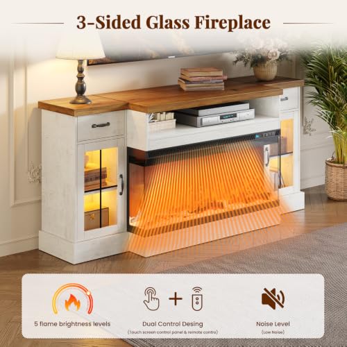 70" Fireplace TV Stand for TVs Up to 80" & Adjustable Shelves, White, view 7