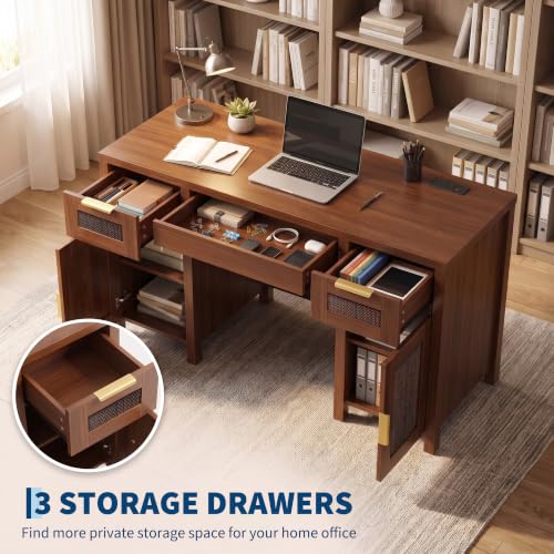 Modern Office Desk with 3 Drawers & 2-Door Cabinet, Ample Storage, view 6