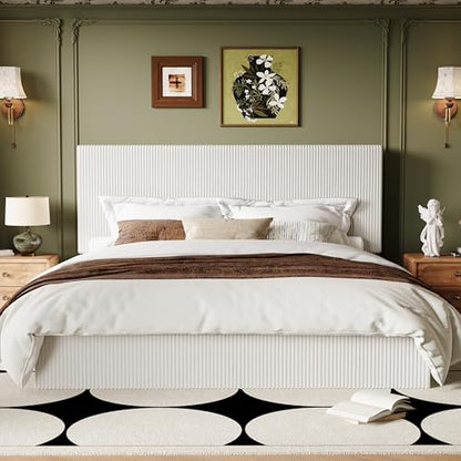 White Adjustable Corduroy King Bed Frame, view 2
