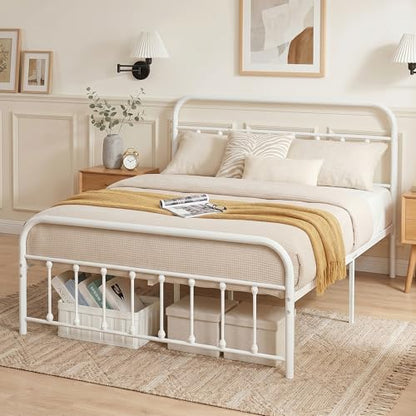 Full Size Victorian Style Metal Bed Frame with Headboard Classic Metal Platform, view 4