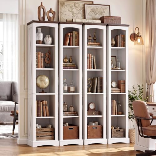 70" Tall Narrow 5-Tier Bookshelf, Farmhouse Bookcase White, view 7
