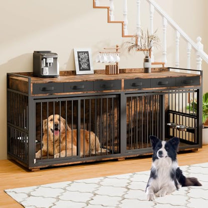 86.6" Double Dog Crate Furniture for 2 Dogs, view 2