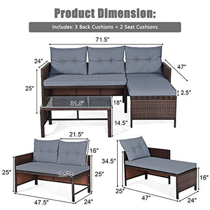 3 Pieces Patio Furniture Set, Sectional Rattan Wicker Sofa Set with Steel Frame & Seat Cushion, Outdoor Conversation Set for Garden Lawn Pool Backyard