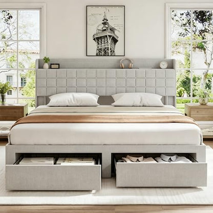 Upholstered King Size Platform Bed with Headboard, view 2
