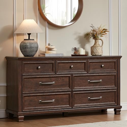 Farmhouse 7 Drawer Dresser for Bedroom, Walnut, view 2