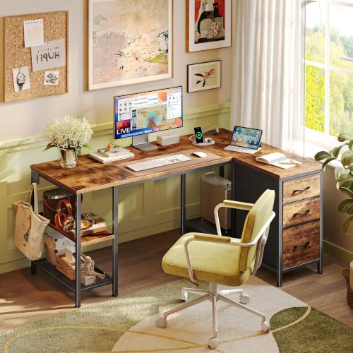 47.2'' L Shaped Office Desk with Power Outlets and 3 Drawers, view 3