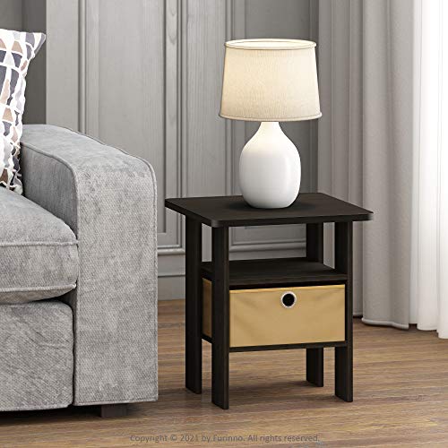 ANDREY Square Side Table, End Table, Night Stand, Espresso | Open Shelves and Storage Bin, Bedside Table, for Living Room, Bedroom