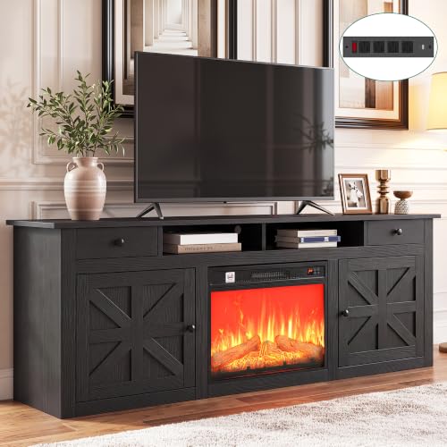 Electric Fireplace TV Stand with Storage for TVs up to 80", Black, view 3