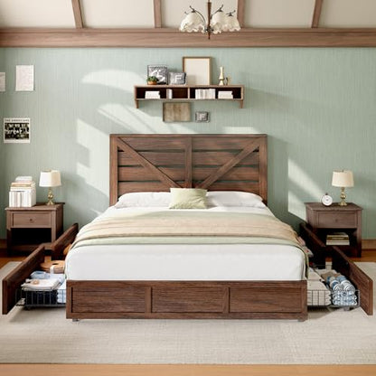 King Size Farmhouse Storage Bed Frame with Headboard & 4 Drawers, view 5