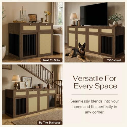 2-Piece Dog Crate Furniture, Left, 80 Inch, Dark Oak, view 7