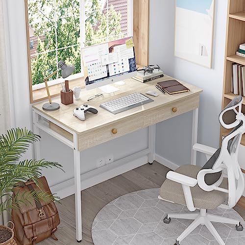 Computer Desk with Drawers, Home Office Desk for Writing, Studying, and Gaming - Sturdy and Spacious Workstation for PC and Laptop(Beige)
