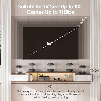 Farmhouse Floating TV Stand for 80" TVs, with LED Light & Outlet, view 3