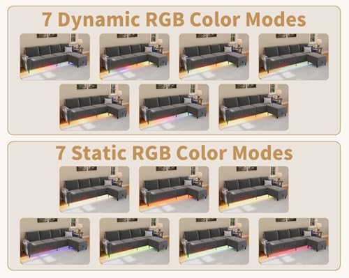 Smart Sectional Couches for Living Room, 6 Seat U/L Shaped Sectional Sofa with RGB Light/Charging, Modern Living Room Furniture for Apartments/Office/More (Light Gray)