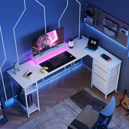 66 Inch L Shaped Gaming Desk with Drawers and Storage, view 3