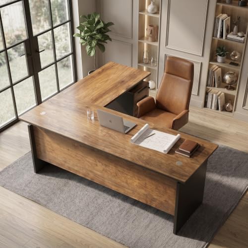 63" L Shaped Executive Desk, Modern Office Desk with 3 Drawers & Locking Storage, view 4