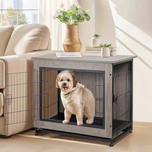 Dog Crate Furniture, Double-Doors Kennel Indoor with Removable Tray, view 3