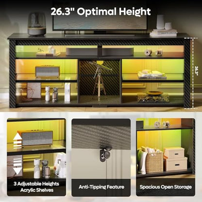 TV Stand for 70 inch TV, Tall Entertainment Center with 2 Led Lights, view 7