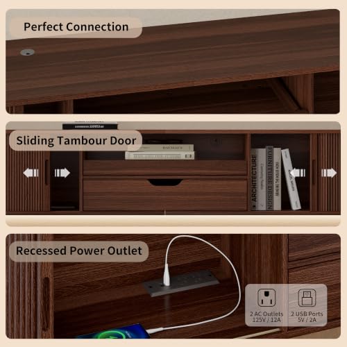 94.8" Floating Fluted TV Stand with Drawer & LED for TVs up to 100", Walnut, view 8