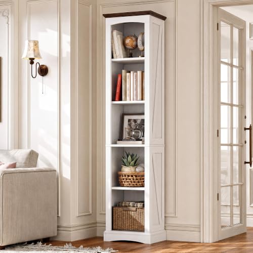 70" Tall Narrow 5-Tier Bookshelf, Farmhouse Bookcase White, view 2
