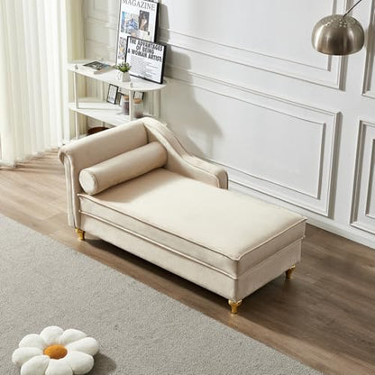 Modern Upholstery Chaise Lounge Chair with Storage Velvet (Beige), view 3