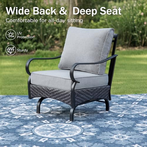 Patio Rocking Chairs Set of 2, Outdoor Wicker Chairs with Thick Cushion, All Weather High Back Outdoor Furniture for Balcony Porch and Yard