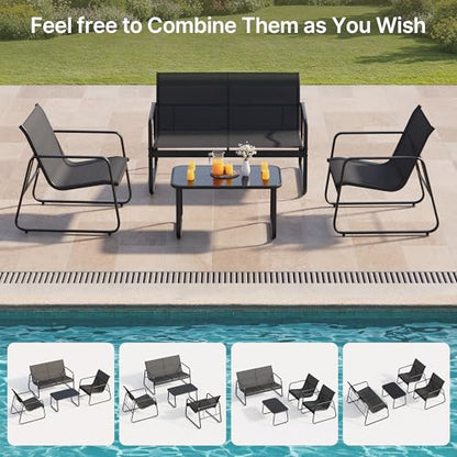 4 Piece Patio Furniture Set, Outdoor Patio Furniture with Loveseat and 2 Single Chairs, Bistro Table and Chairs Set for Backyard, Balcony, Lawn,Black