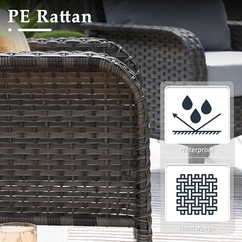 4-Piece Wicker Patio Furniture Set, All-Weather Rattan Conversation Bistro Loveseat Chair and Table Set for Backyard, Balcony and Deck with Soft Cushions and Metal Table(Dark Gray)